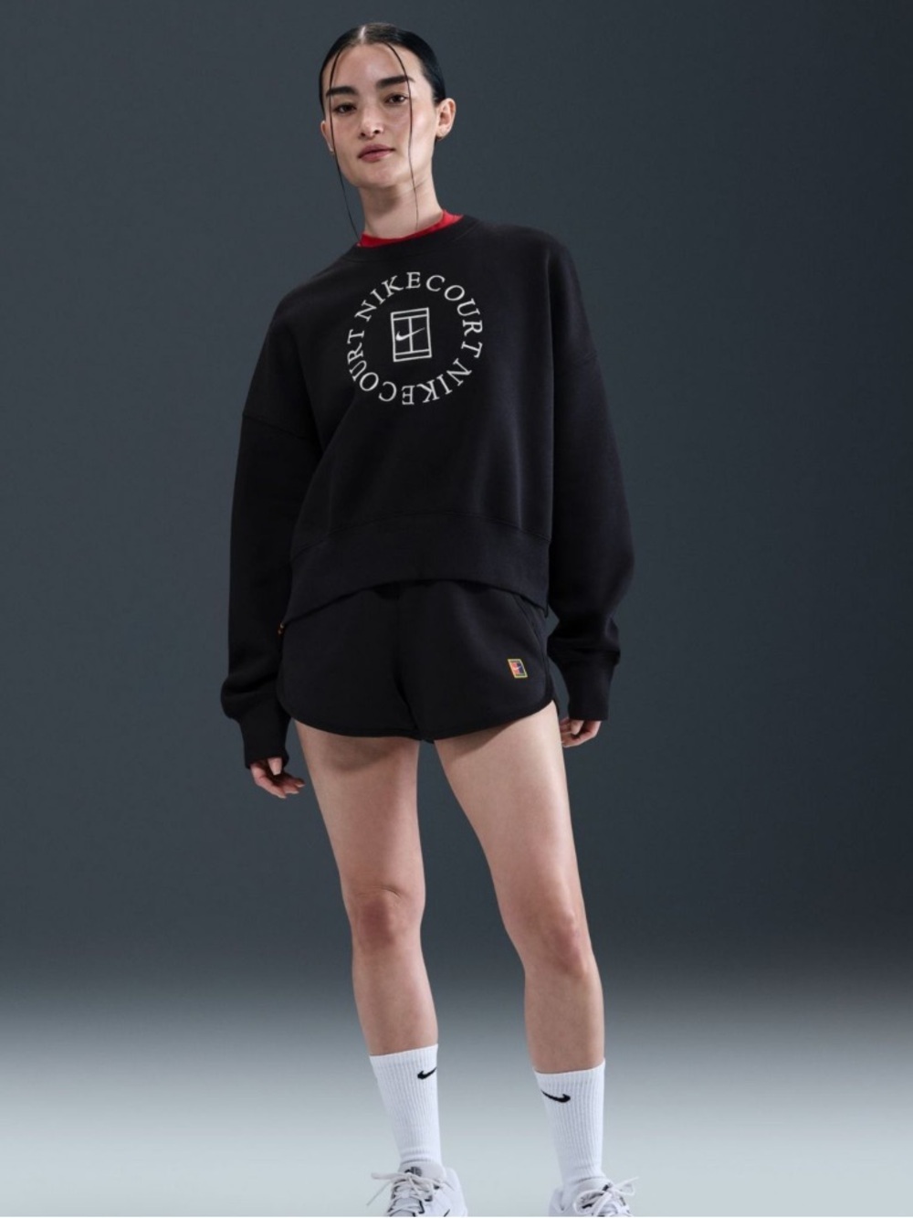 NikeCourt Heritage Phoenix Fleece Oversized Crewneck Sweatshirt NWT Black Large